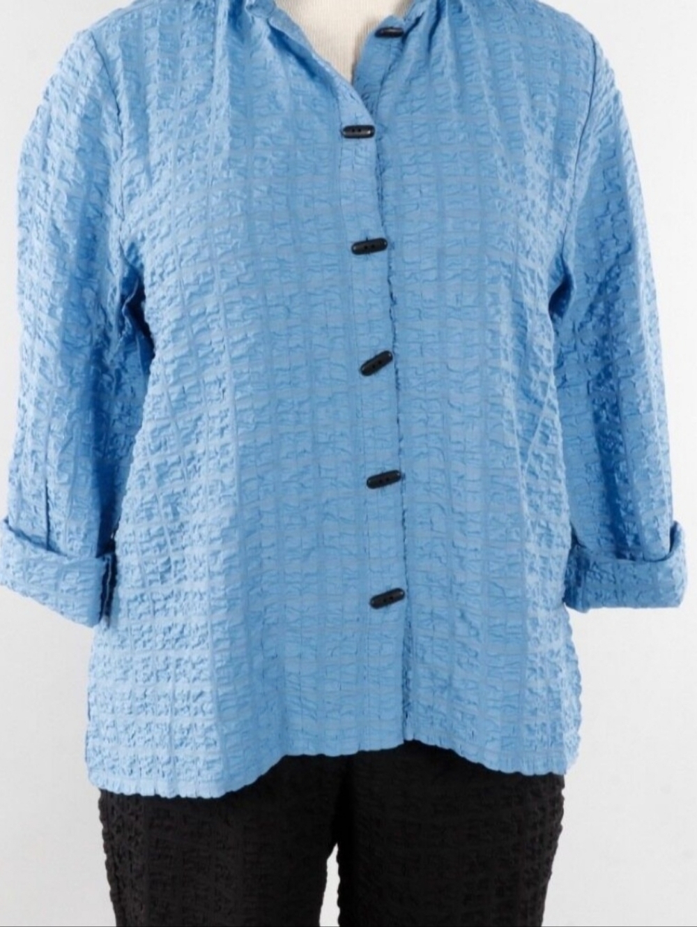 Habitat Pucker Weave Fabric Blue Jacket Top Artsy